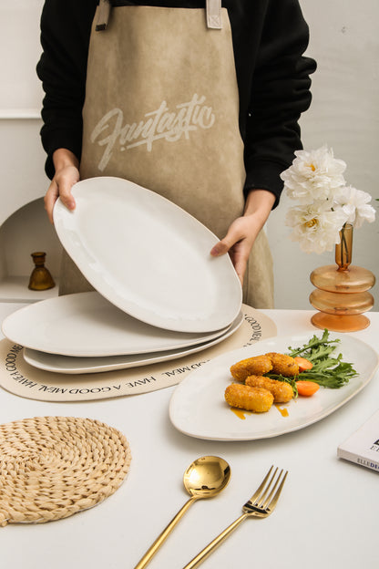 3-Piece Stoneware Serving Platter Set in Pearl White