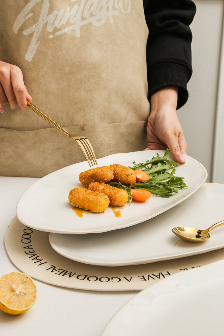 3-Piece Stoneware Serving Platter Set in Pearl White
