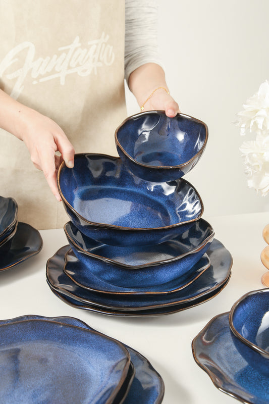 3-Piece Stoneware Serving Platter Set in Ocean Blue