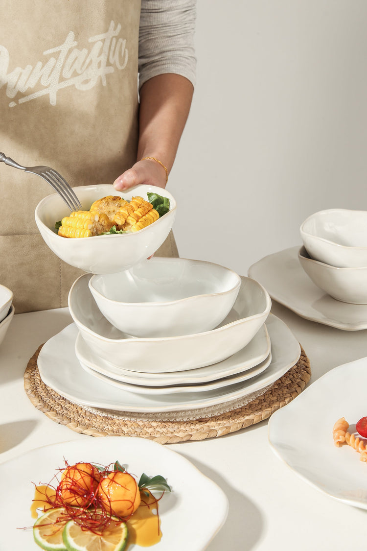 16-Piece Stoneware Set-Pearl White