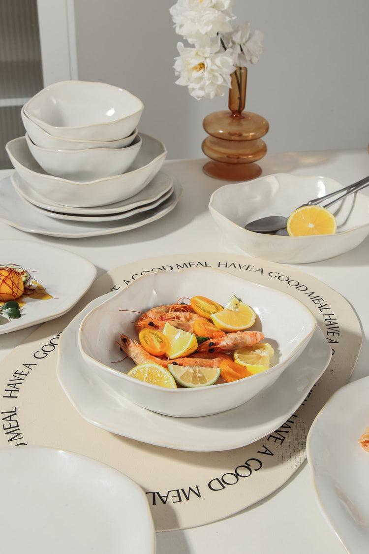 16-Piece Stoneware Set-Pearl White